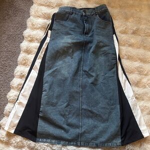 Denim Maxi Skirt with Black and White Panels